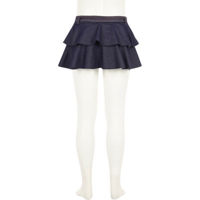 Blue ruffle denim-look swim skirt